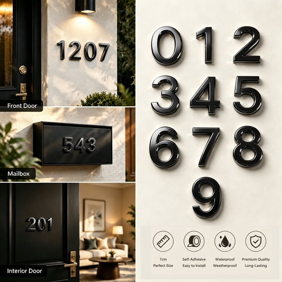 Dalang Address House Numbers for Outside, Easy to Install 3D Balck Individual Numbers for Address on House, for Apartment Home Street Office Mailbox