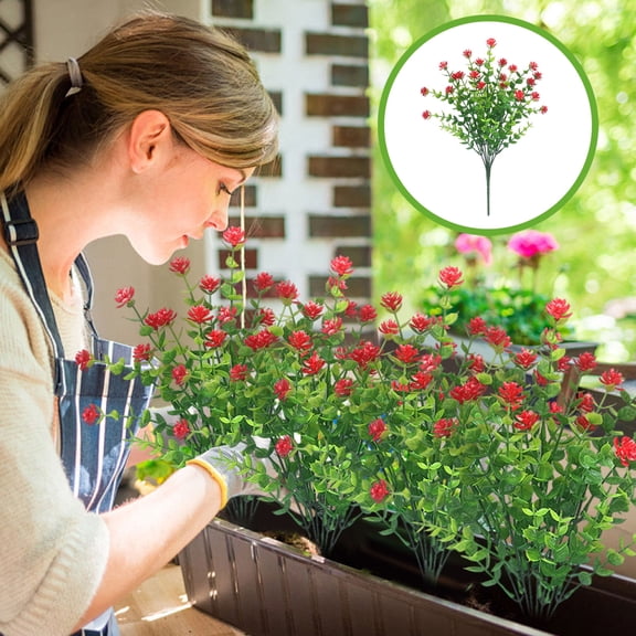 Dalang Artificial Eucalyptus Tea Flower Bouquet 2 Pack 13.4in Faux Red Floral Stem for Vase Centerpiece Decor