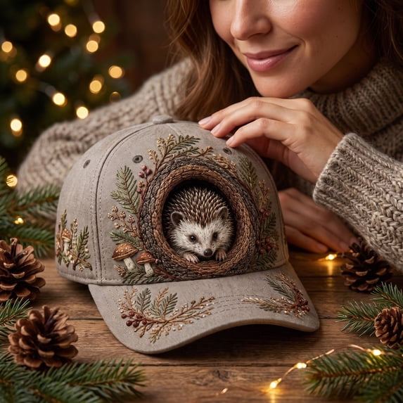 Dalang Christmas Printed Baseball Cap for Adults Adjustable Breathable Cotton Hat with Hedgehog Animal Motif for Winter Holiday Parties Outdoor Casual Daily Wear