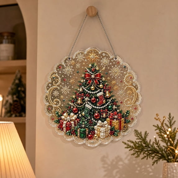 Dalang Christmas Wall Plaque, Rhinestone Acrylic Door Decoration, Bright Holiday Window Mantel Porch Seasonal Hanging Home Accent, 7.9 in