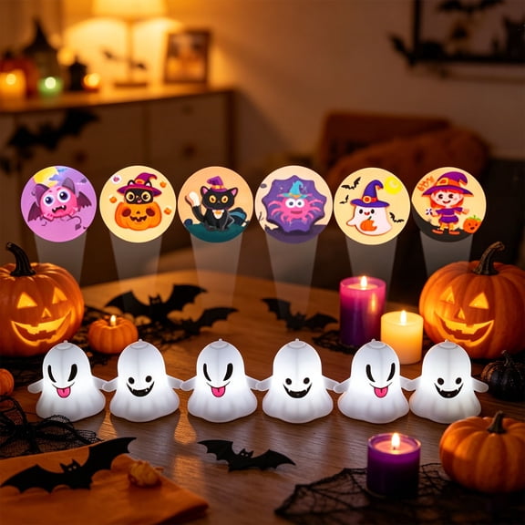 Dalang Halloween Ghost Projection Light, Cute Hanging Projector Lamp with Slides, Portable Night Light for Window, 4in