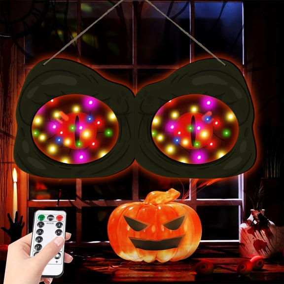 Dalang Halloween Luminous Eyes Wooden Wall Decor, LED Eye Lights for Festive Party Background Window Door Display