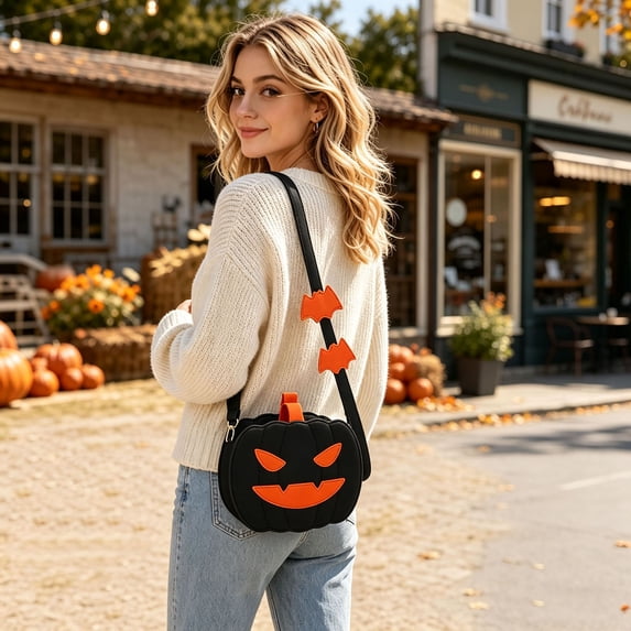 Dalang Halloween Pumpkin Handbag, Women Shoulder Crossbody Bag Novelty Purse for Spooky Season Party Festival, Black 1Pc