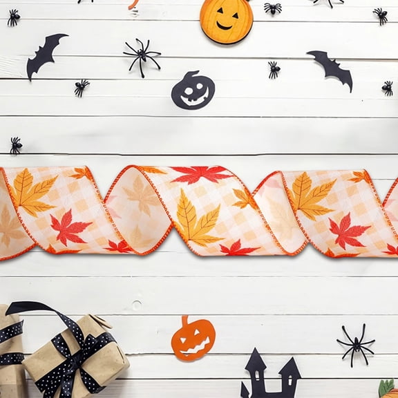 Dalang Polyester Halloween Decorative Ribbon - 5m Wired Pumpkin Maple Leaf Trim for Wreaths Gifts Party Home Decor
