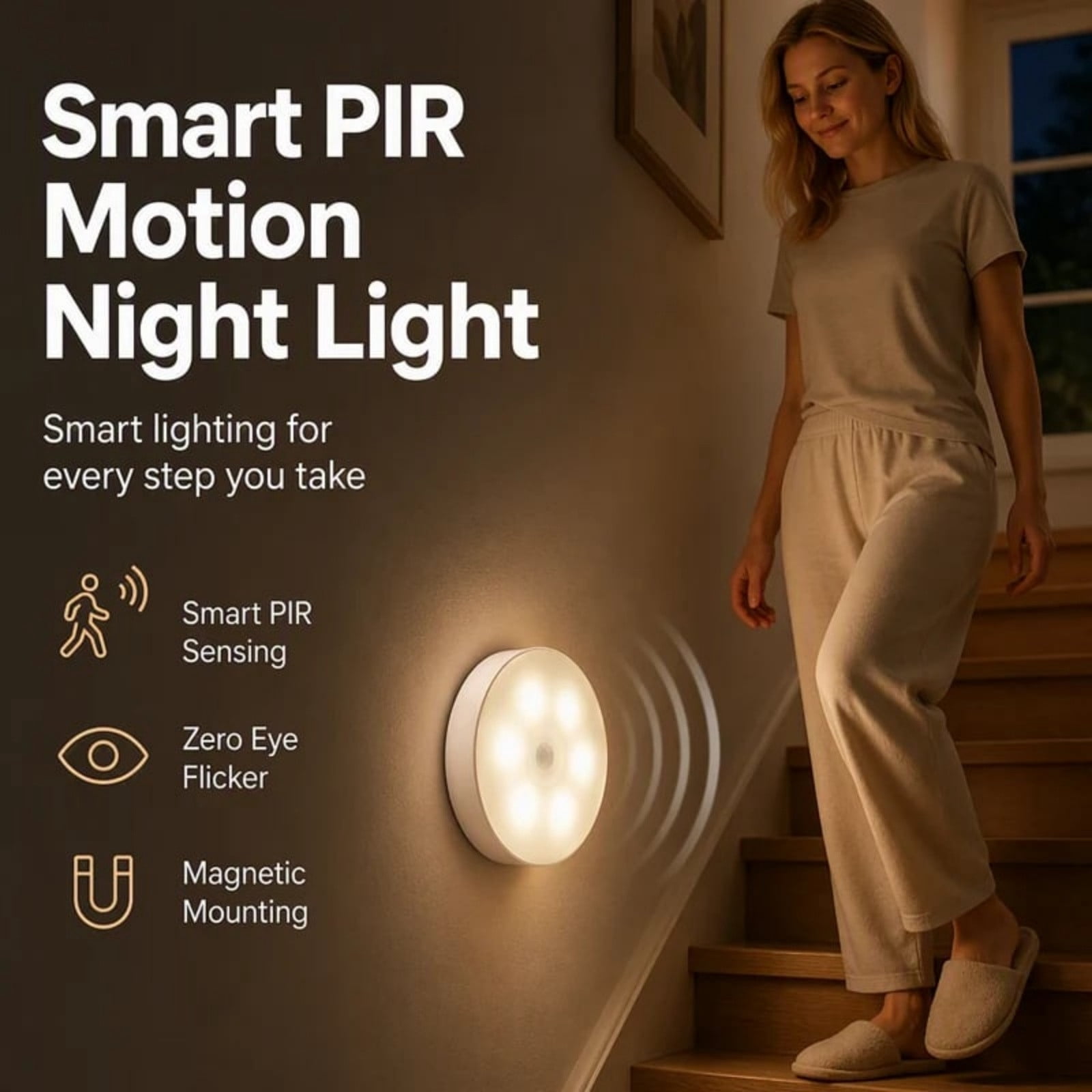 Dalang Rechargeable Motion Sensor Night Light, Magnetic LED Wall Lamp with 120 Degree PIR Detection for Stairs Hallway and Bedroom, 1PC