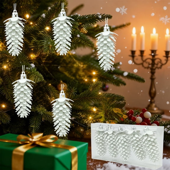 Dalang Silver 5-Piece Christmas Pinecone Ornaments 9cm Plastic Tree Hanging Decor Set for Seasonal Interior Decor Xmas Wreath