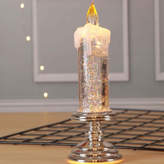 Dalang Silver LED Water Candle Rotating Glitter Flameless Crystal Candle Color Changing Electronic Light Tabletop Ambient Home Decoration