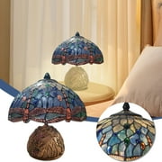 Dalang Small Tiffany Lamp Mini Stained Glass Table Lamp Mushroom Desk Light Memory Sympathy Lamp (Light Blue Dragonfly Style), 1pc