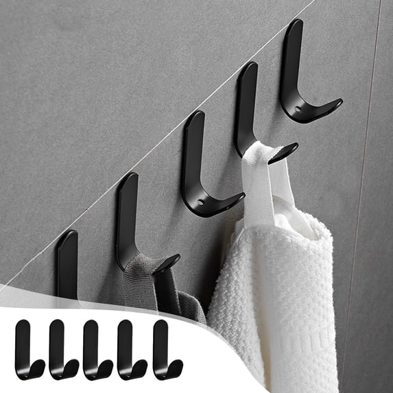 Dalang Wall Hooks Heavy Duty, 20 Lbs Stainless Steel Wall Hooks, Adhesive Hooks for Hanging, Key Holder, Metal Sticky J Hooks, Hooks for Hat, Coat, Picture, Backpack, Towel, 5pc