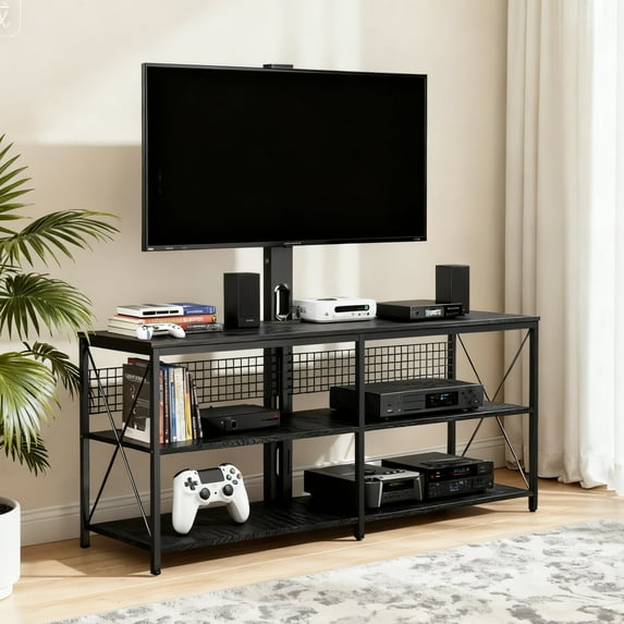 Dalattin 3-in-1 55 inch TV Stand with Mount for 60 65" Television, Black TV Stand for Living Room