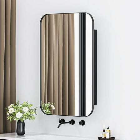 Dalattin Metal Bathroom Medicine Cabinet with Mirror, Recessed or Wall Mounted Storage Organizer, 16x24 inch, Black