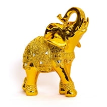 Dalax- 10” (H) Gold Color Elegant Decorative Elephant Statue Trunk Facing Upwards Collectible Wealth Lucky Elephants Figurine, Perfect for Home Decor, Office Decoration Ornaments Statues Gifts Set