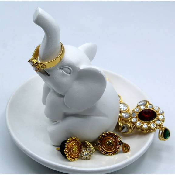 Dalax-Elephant Ring Holder Tray Decorative Jewelry Holder, Trinket Tray/Dish, Wedding Ring, Engagement Ring Holder, Rings Earrings Necklace Organizer Gifts for Women Decorative Elephant Figurine Decor