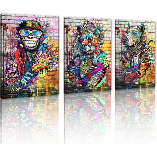 Dale 3 3 Panel Vintage Cat Canvas Wall Art Cute Animal Print Picture