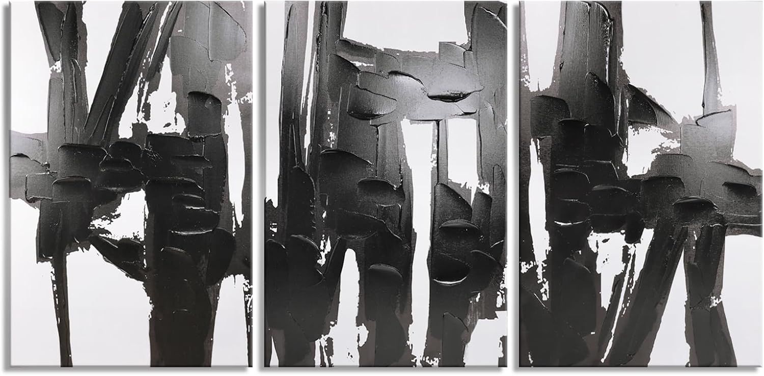 Dale 3 3 Panels Black and White Abstract Canvas Wall Art Prints 3D ...
