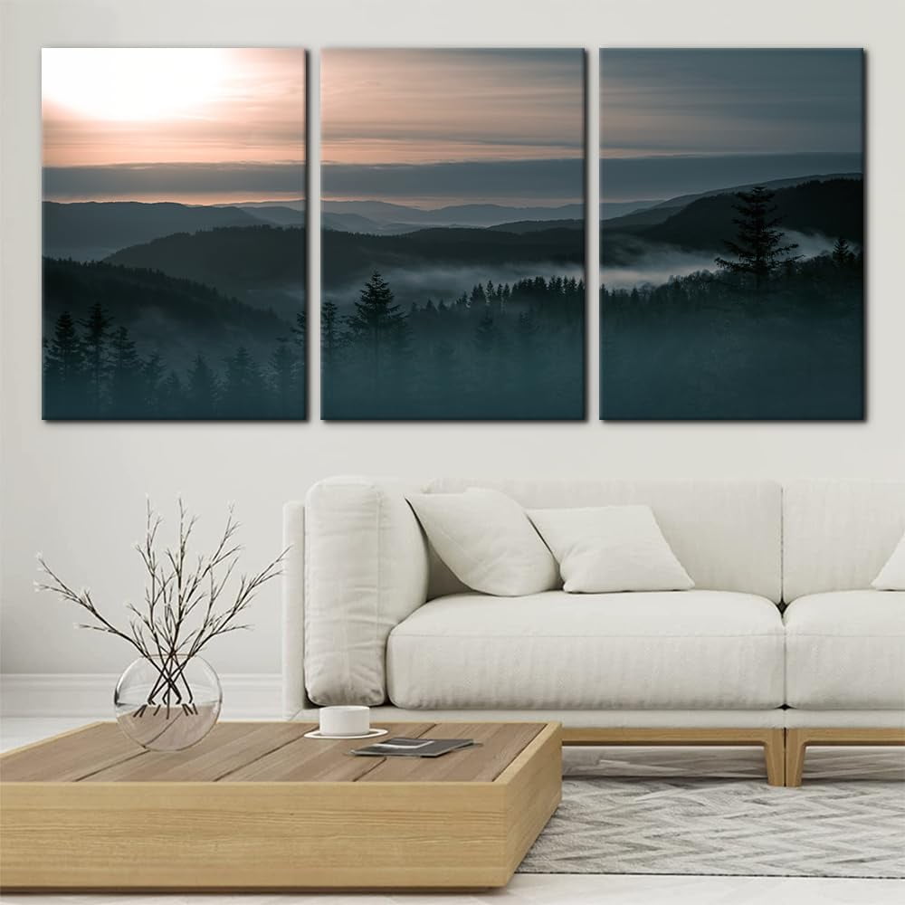 Dale 3 Canvas Print Wall Art Set Trees with Misty Lake Reflection