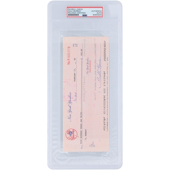 Dale Murray New York Yankees Autographed Check from February 17, 1984 - PSA 84855625 - Fanatics Authentic Certified