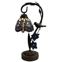 Dale Tiffany 1-Light Metal & Art Glass Table Lamp in Bronze/Blue