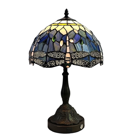 Dale Tiffany 1-Light Metal & Art Glass Table Lamp in Bronze and Blue