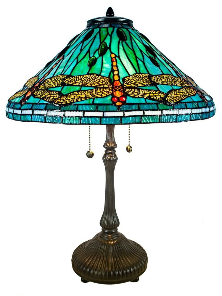 Sonata Dragonfly 26.5" Antique Bronze Table Lamp with Azure Blue Stained Glass