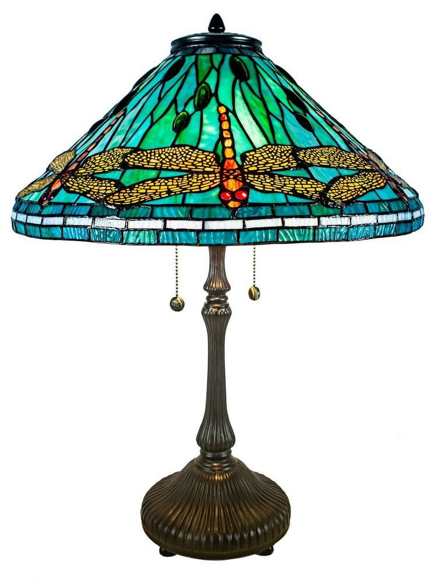 Sonata Dragonfly 26.5" Antique Bronze Table Lamp with Azure Blue Stained Glass