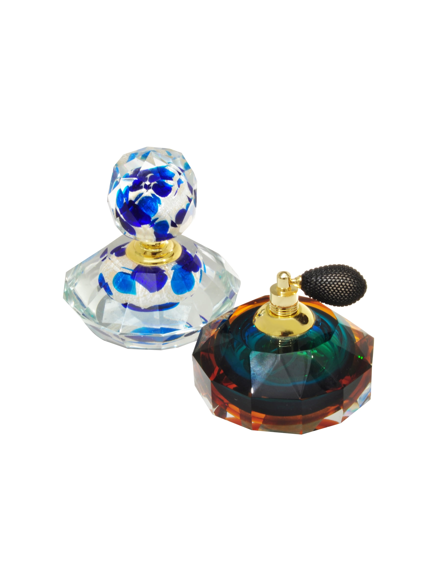 Sky Blue & Forest Green Glass Perfume Bottle Set with Atomizer