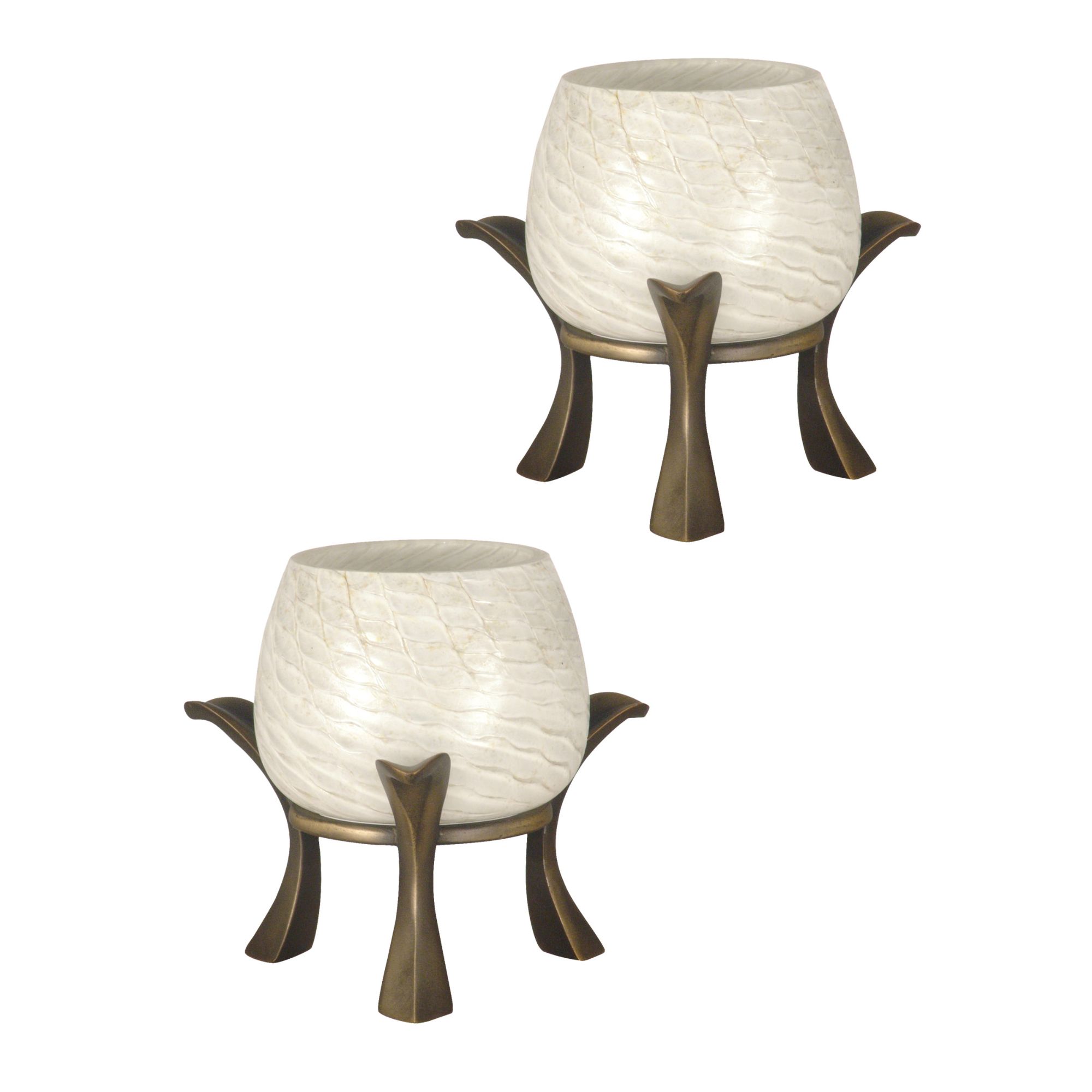 Dale Tiffany 4" x 3" Modern Asymmetrical Glass Votive Candle Holders, Beige, 2Pieces