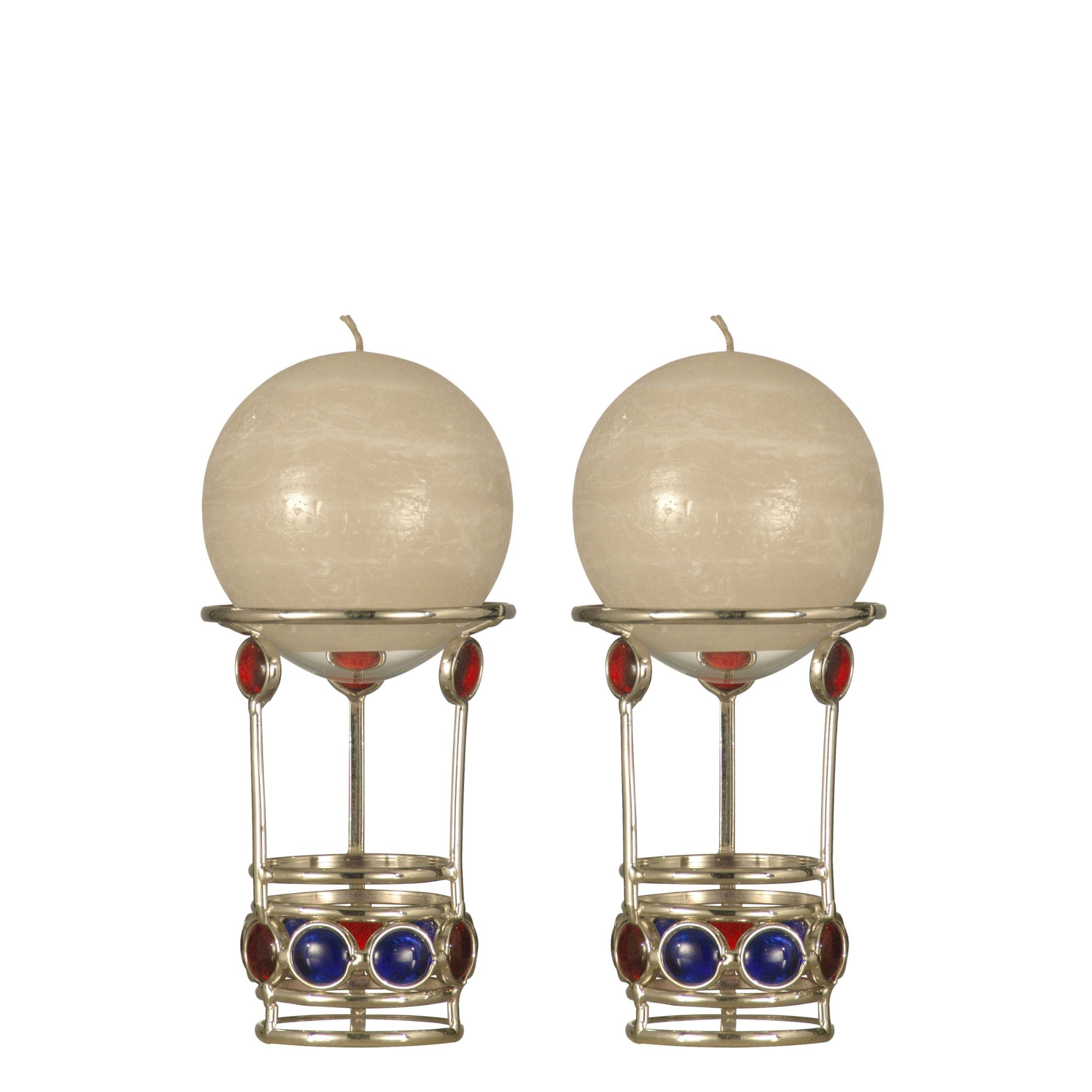 Asymmetrical 4" Metal & Glass Gem Candle Lantern Set