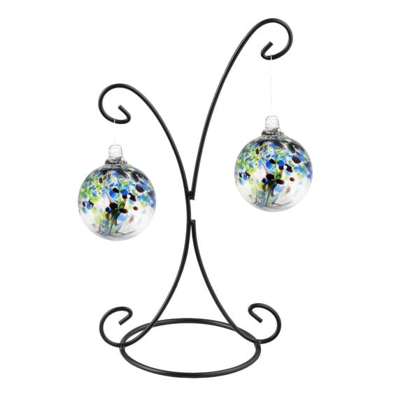 Art Glass Designs 2-Piece Tree of Life Hand-Blown Glass Gazing Balls with Stand - 15" - Multi-Color