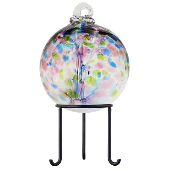 Art Glass Designs Hope Tree of Life Hand-Blown Glass Gazing Ball with Stand - 10.5" - Multi-Color