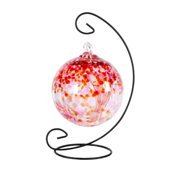 Art Glass Designs Tree of Life Hand-Blown Glass Gazing Ball with Stand - 15" - Red and Pink
