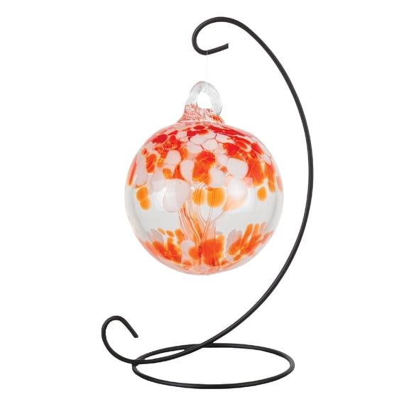 Art Glass Designs Tree of Life Nova Hand-Blown Glass Gazing Ball with Stand - 9" - Red and Orange