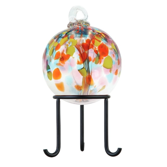 Art Glass Designs Tree of Life Eden Hand-Blown Glass Gazing Ball with Stand - 7.5" - Multi-Color