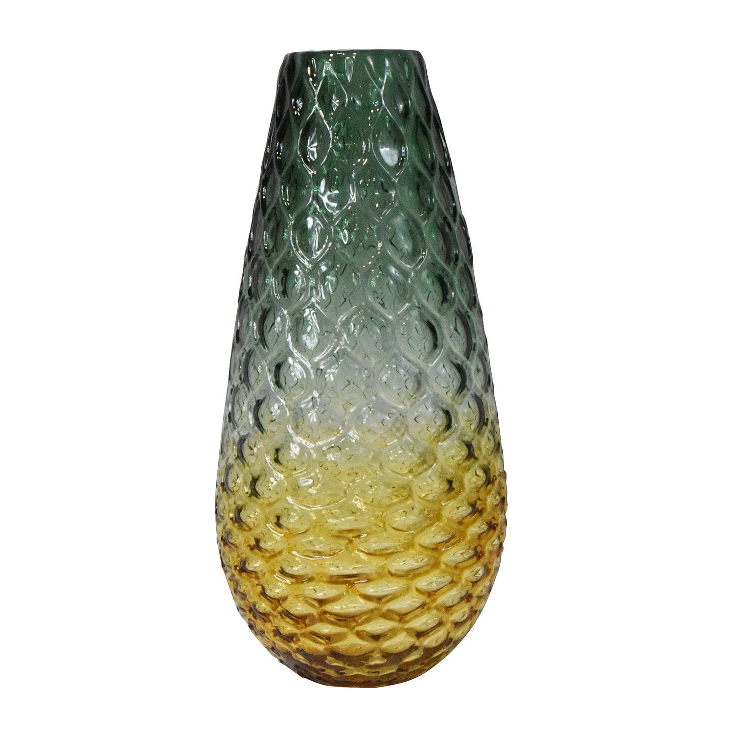 Hand-Blown Teardrop Glass Vase in Green and Amber