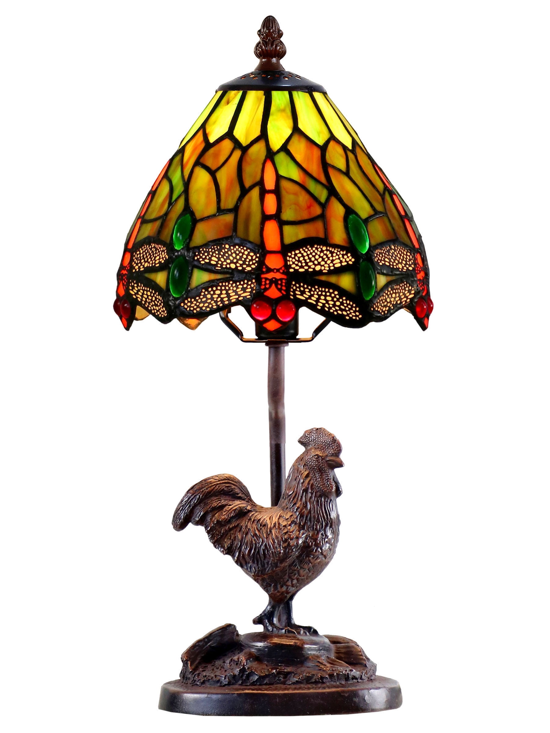 Dale Tiffany Callico Rooster 15"Tall Handmade Tiffany Accent Table Lamp