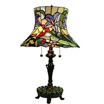 Dale Tiffany Floral 2-Light Resin & Art Glass Table Lamp in Antique Bronze/Green