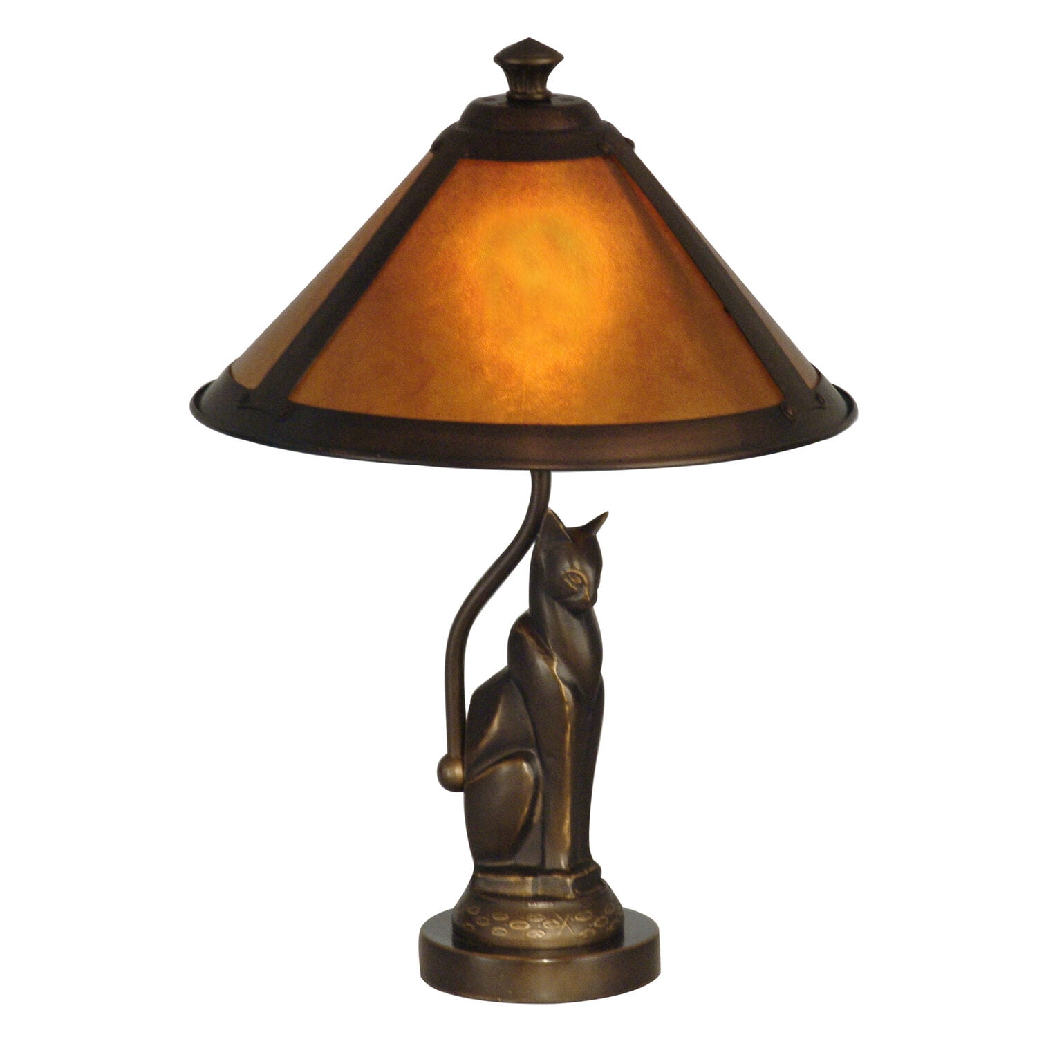 Antique Bronze Stained Glass Cat Accent Lamp, 17"