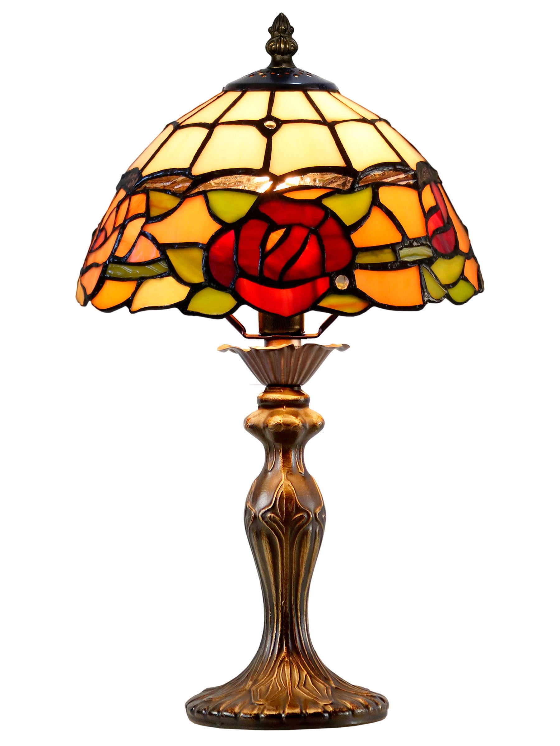Antique Bronze 15.25" Tiffany Accent Lamp with Rose Motif