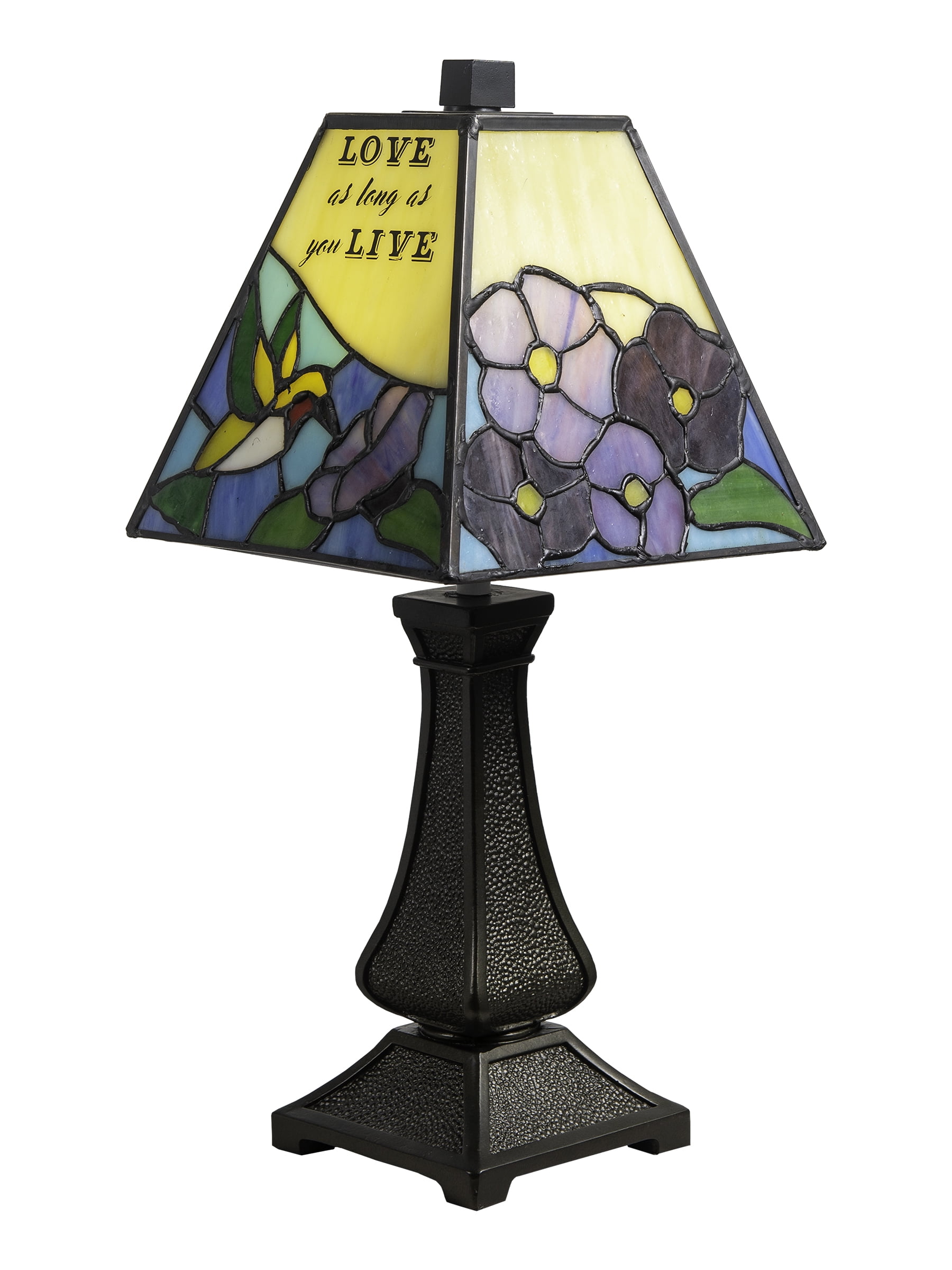 Inspirational Garden Blue Stained Glass Accent Lamp with Antique Bronze Base