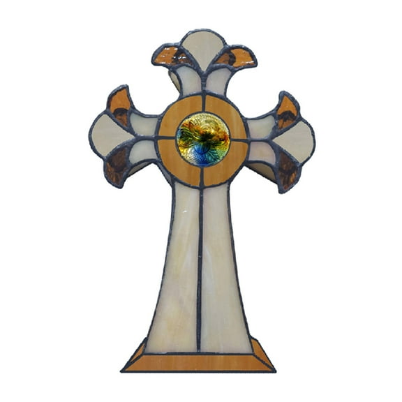 Accent Lamp Table DALE TIFFANY CROSS 1-Light Amber Hand-Rolled Art Glass Inline