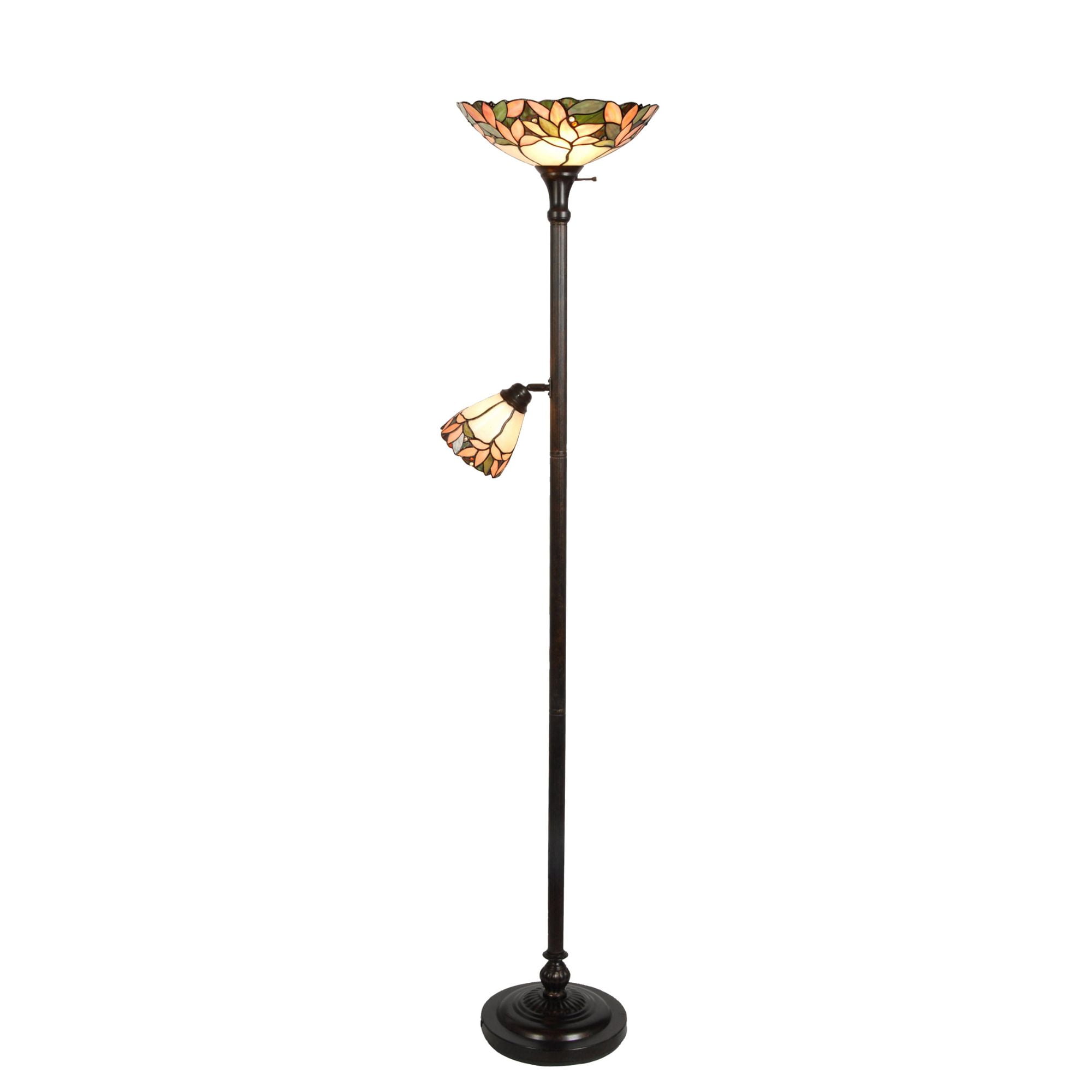 Crystal Leaf Multicolor Stained Glass Floor Lamp with Side Light