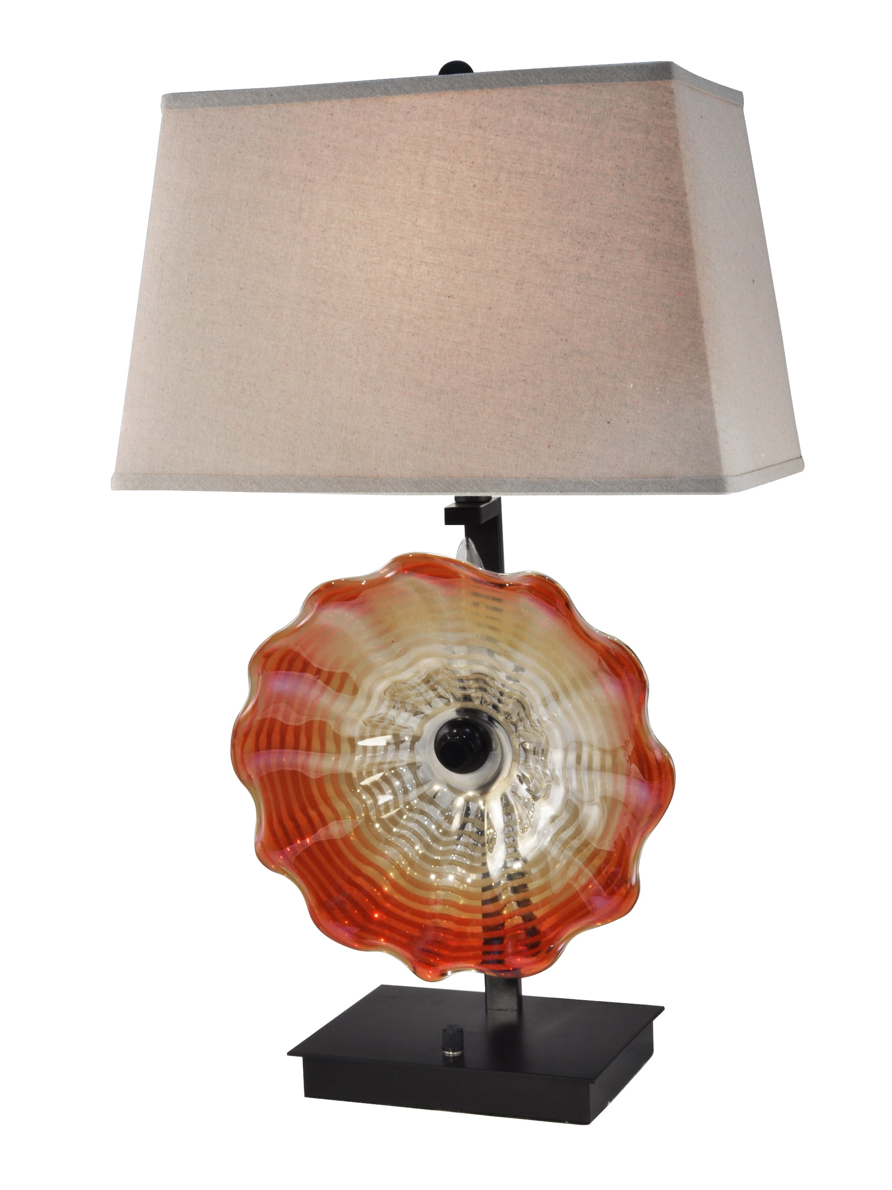 Dark Bronze Table Lamp with Hand-Blown Art Glass Shade