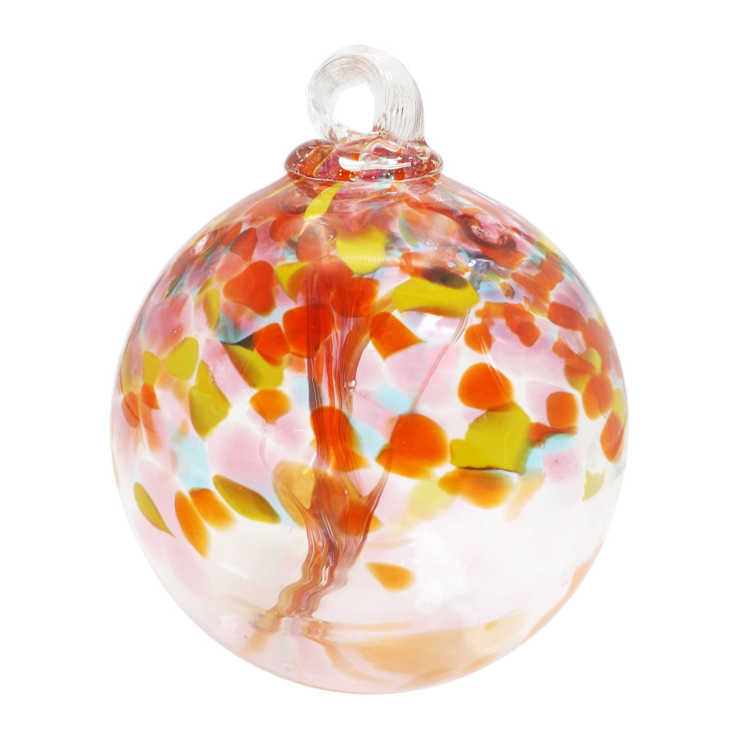 Hand Blown Glass Ornament with Colorful Tree Design, 6" Diameter