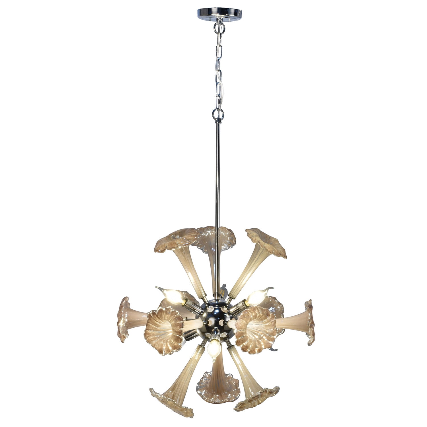 Yuri 22" Polished Chrome and Amber Glass 6-Light Chandelier
