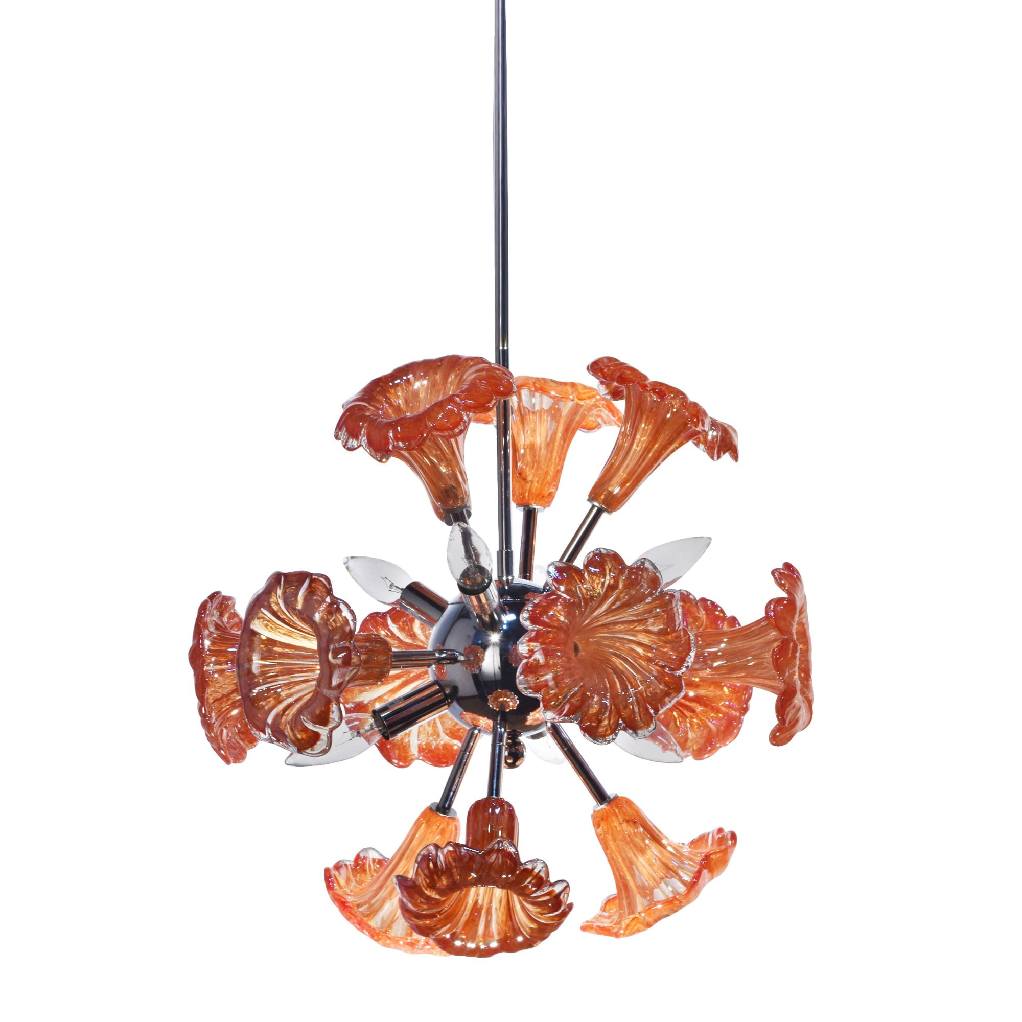 Yuri Orange 6-Light Art Glass Chrome Pendant Light