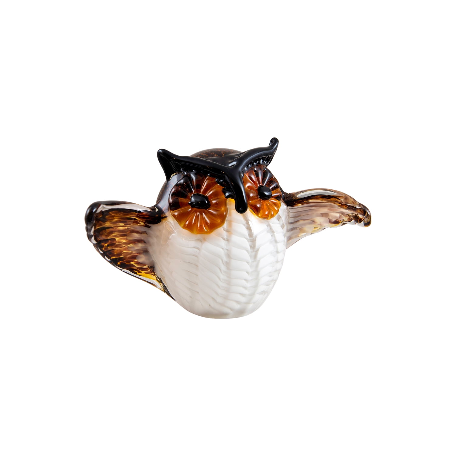Handcrafted White and Amber Glass Owl Figurine