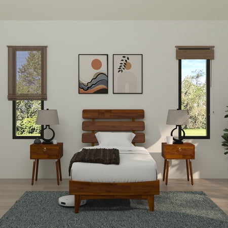 Dalen 45" Twin Bed Frame, Adjustable Headboard, Mid-Century, Solid Wood, Dark Choco