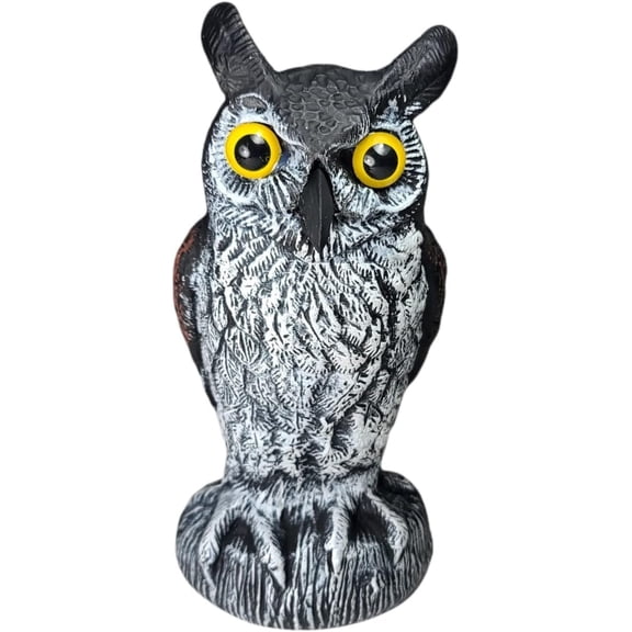 Dalen Fake Baby Owl Scarecrow Decoy - Keeps Birds Away from Gardens, Rooftops, and Patios - Provides Chemical-Free Pest Control - Safe and Humane, 10" Great Horned Owl