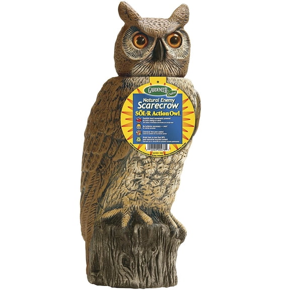Dalen Gardeneer 100055888 Gardeneer by Dalen Solar Action Owl Natural Scarecrow Device, 18in, 18 in, Yellow