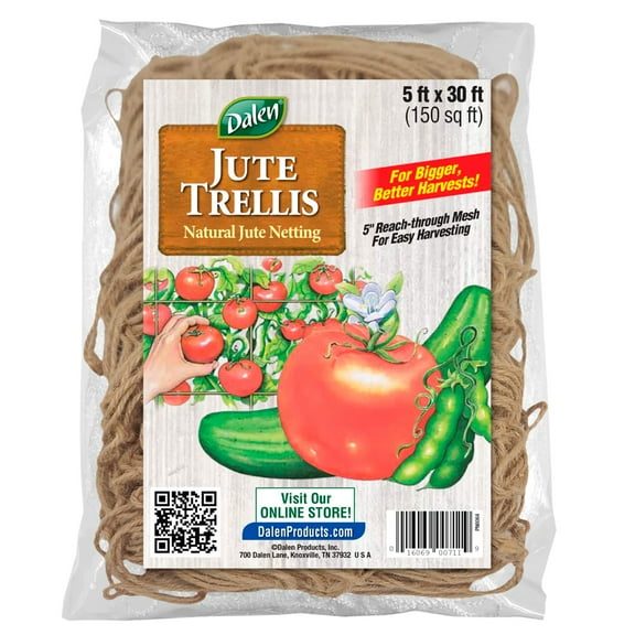 Dalen Jute Trellis for Vining Crops - Natural Strength, Easy Harvest Reach-Through Mesh - Ideal for Tomatoes and Peas  150 sq ft.